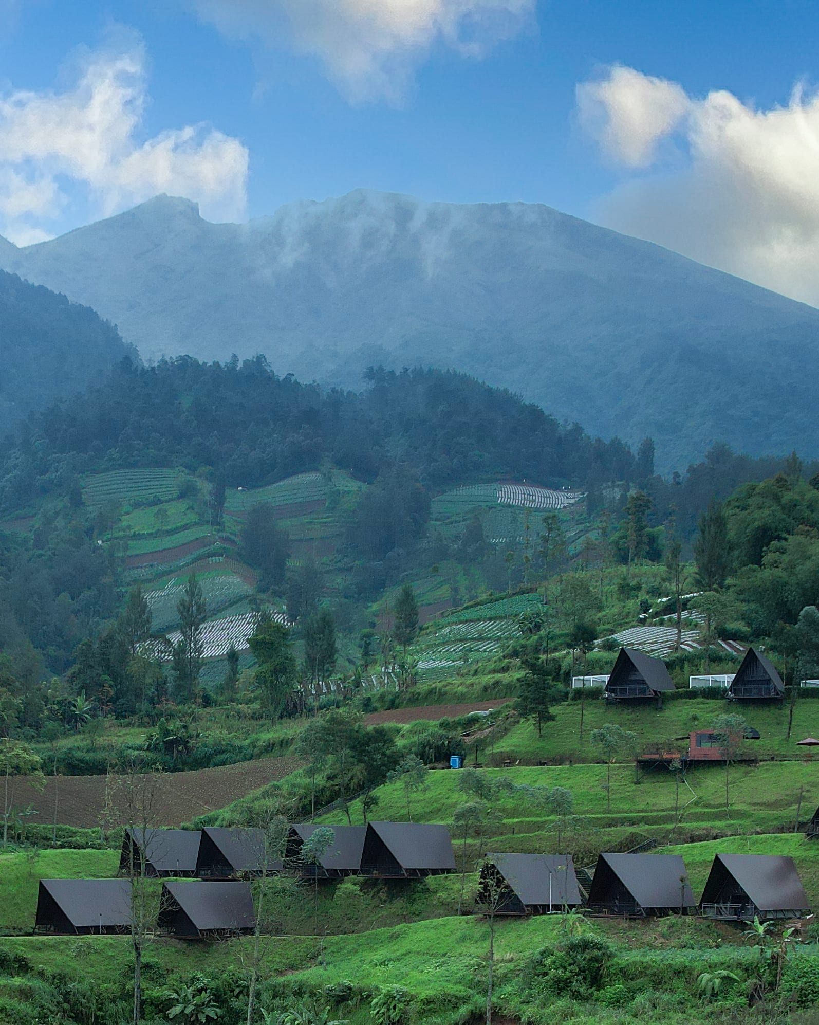 Deretan pondok KEMA Merbabu di pagi hari